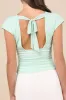 Cute Allure Mint Blue Mesh Backless Ruched Top sold by Lulus