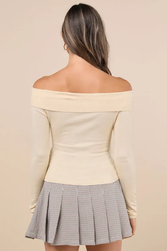 Orianne Pale Yellow Off-the-Shoulder Bow Sweater Top sold by Lulus product image thumbnail 2