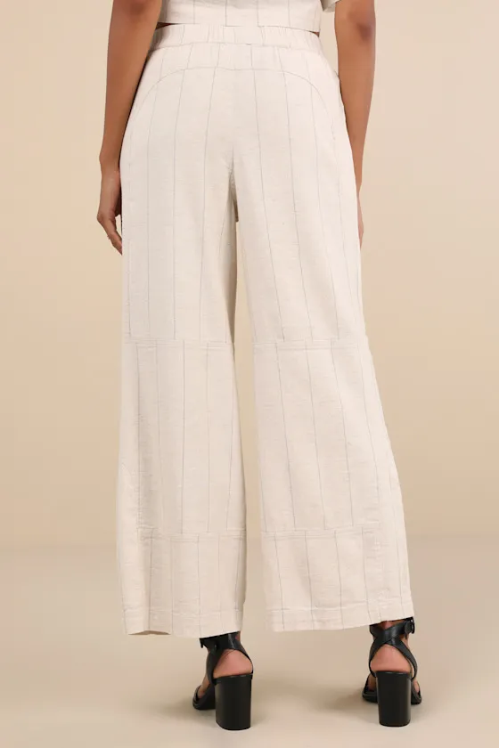 Enviably Breezy Beige Striped Seamed High-Rise Wide-Leg Pants sold by Lulus product image thumbnail 3