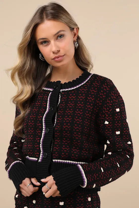 Cheli Black Multi Cotton Crew Neck Cardigan Sweater sold by Lulus