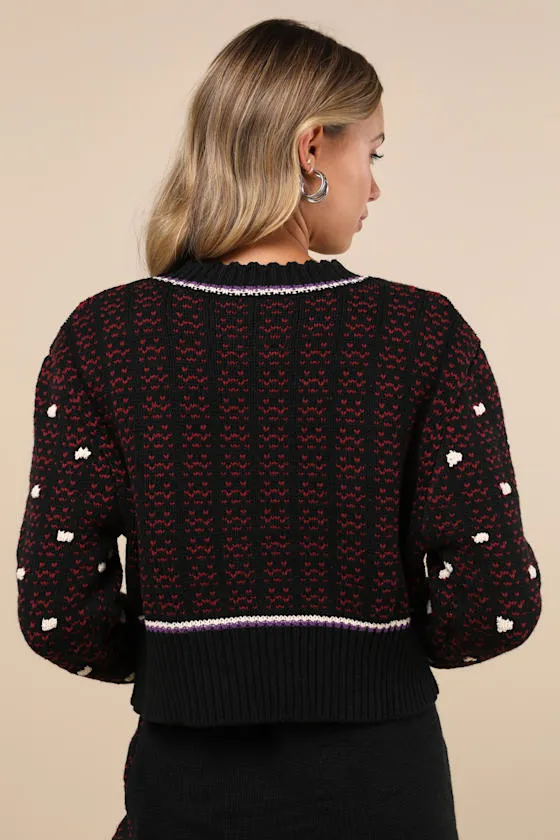 Cheli Black Multi Cotton Crew Neck Cardigan Sweater sold by Lulus product image thumbnail 2