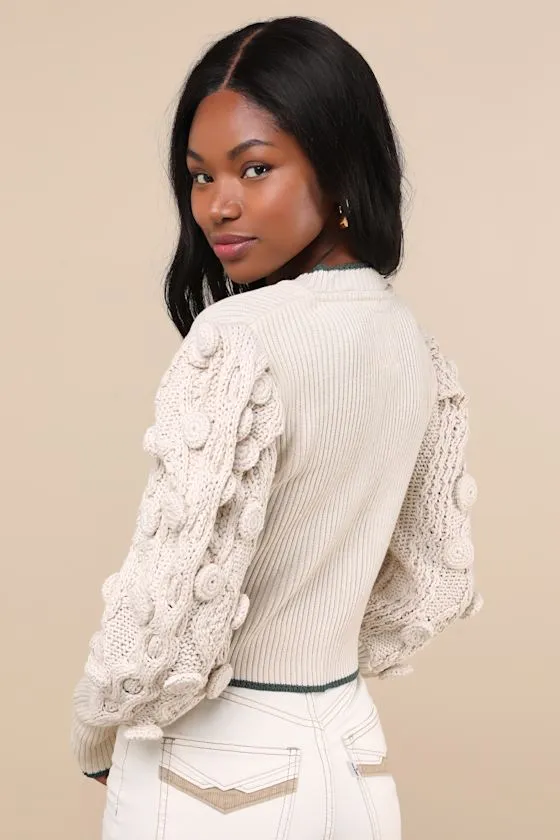 Alo Beige Ribbed Zip-Front Statement Sleeve Cardigan sold by Lulus product image thumbnail 2