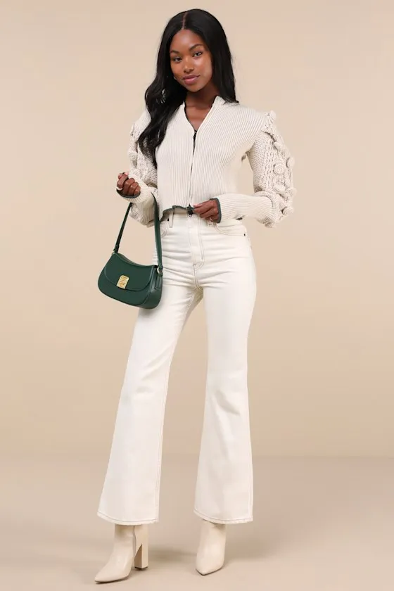 Alo Beige Ribbed Zip-Front Statement Sleeve Cardigan sold by Lulus product image thumbnail 3