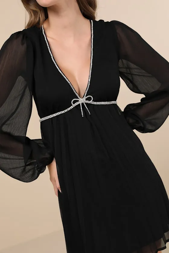 Stylish Shine Black Rhinestone Bow Long Sleeve Mini Dress sold by Lulus product image thumbnail 4