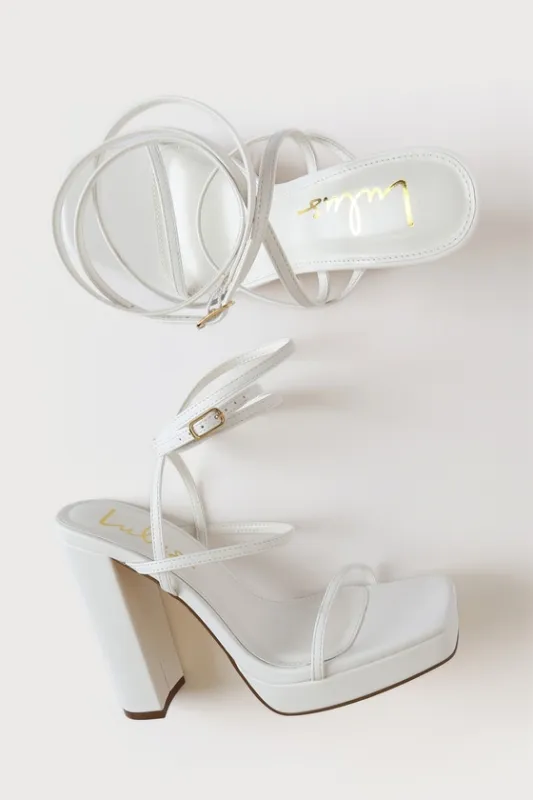 Sygole White Platform Ankle Wrap High Heel Sandals sold by Lulus