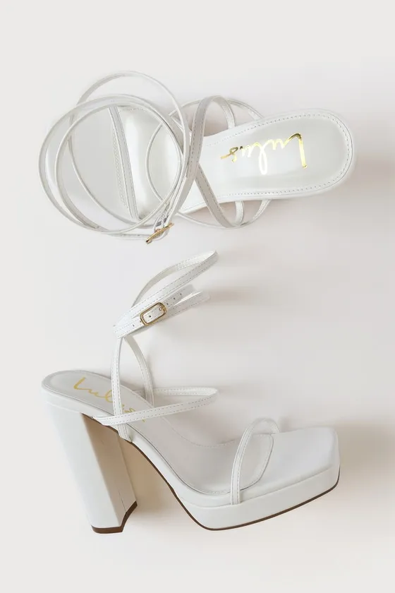Sygole White Platform Ankle Wrap High Heel Sandals sold by Lulus