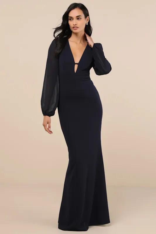 Cherise Midnight Blue Tie-Back Maxi Dress sold by Lulus