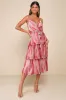 Vibrant Spirit Pink Abstract Plisse Surplice Tiered Midi Dress sold by Lulus