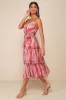 Vibrant Spirit Pink Abstract Plisse Surplice Tiered Midi Dress sold by Lulus