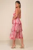 Vibrant Spirit Pink Abstract Plisse Surplice Tiered Midi Dress sold by Lulus