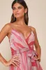 Vibrant Spirit Pink Abstract Plisse Surplice Tiered Midi Dress sold by Lulus