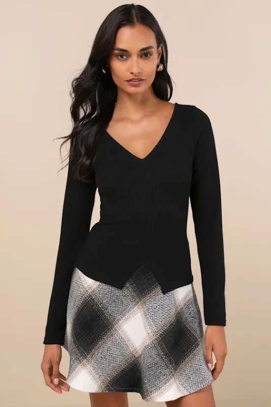 Novel Poise Black Textured V-Neck Long Sleeve Top sold by Lulus