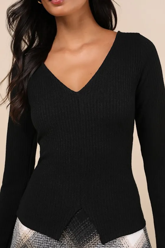 Novel Poise Black Textured V-Neck Long Sleeve Top sold by Lulus product image thumbnail 4