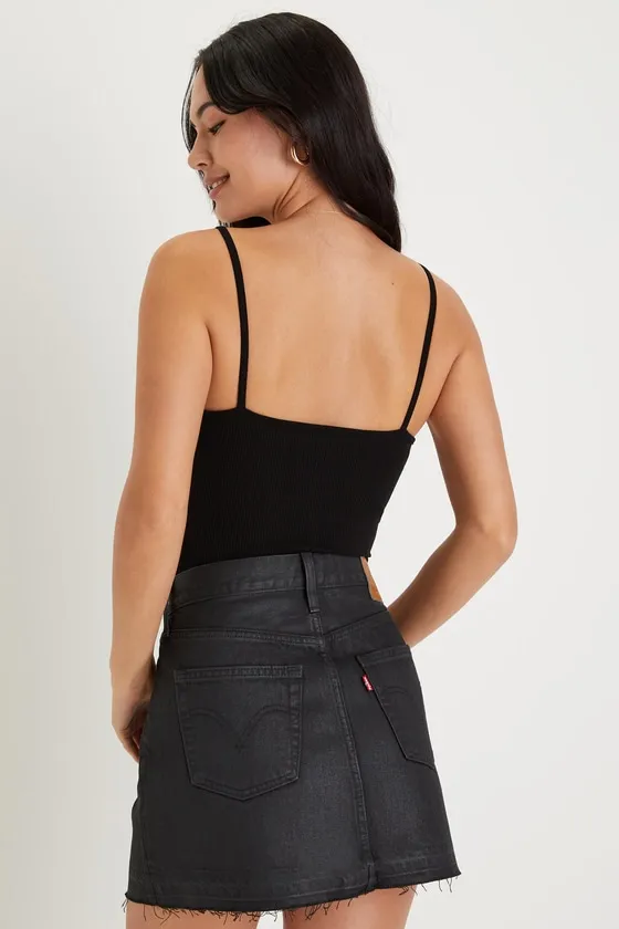 Icon Black Coated Raw Hem Denim Mini Skirt sold by Lulus product image thumbnail 3