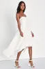 Curated Charm White Lace Strapless Bustier High-Low Dress sold by Lulus