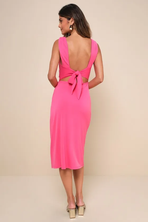Flawless Effect Hot Pink Slinky Knit Cowl Tie-Back Midi Dress sold by Lulus product image thumbnail 2