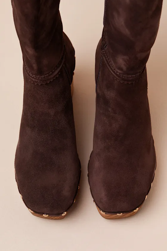 Village Chocolate Suede Leather Platform Mid-Calf Boots sold by Lulus product image thumbnail 3