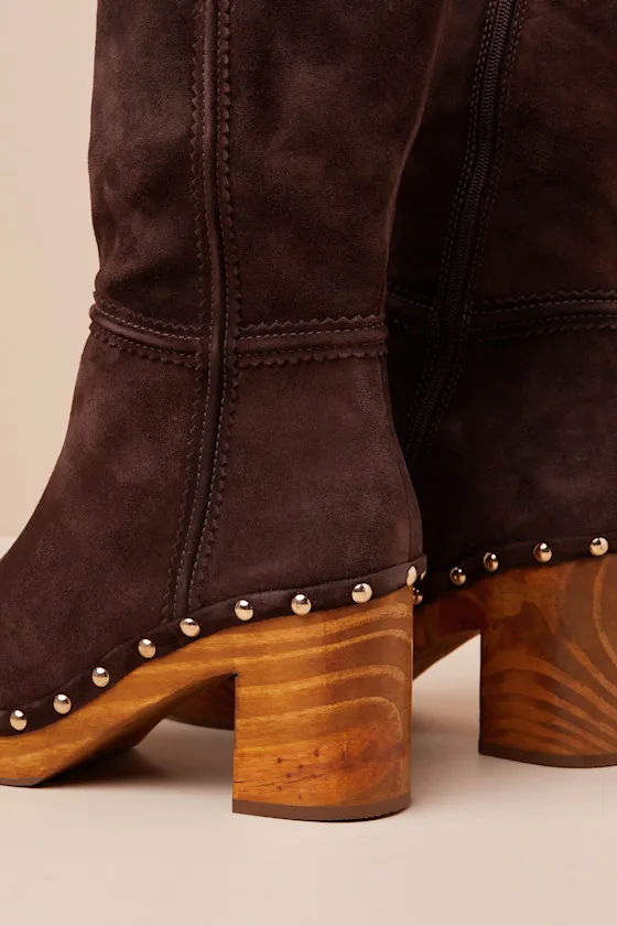 Village Chocolate Suede Leather Platform Mid-Calf Boots sold by Lulus product image thumbnail 4