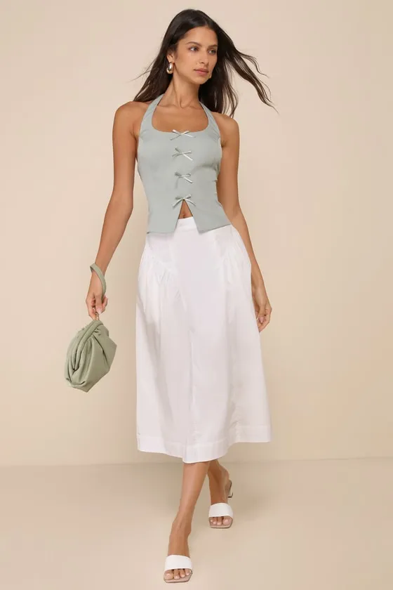 Simple Loveliness White A-Line Midi Skirt With Pockets sold by Lulus