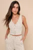 Posh Perception Ivory and Black Plaid Tweed Cropped Button Top sold by Lulus