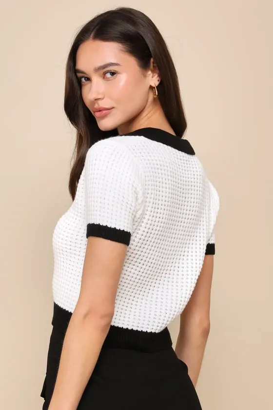 Poised Achievement Ivory and Black Short Sleeve Collared Sweater sold by Lulus product image thumbnail 2