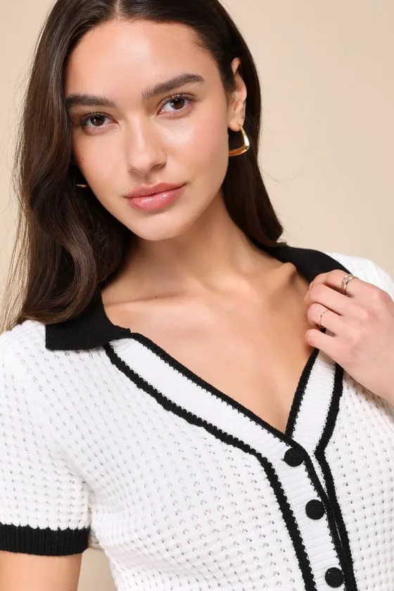 Poised Achievement Ivory and Black Short Sleeve Collared Sweater sold by Lulus product image thumbnail 4
