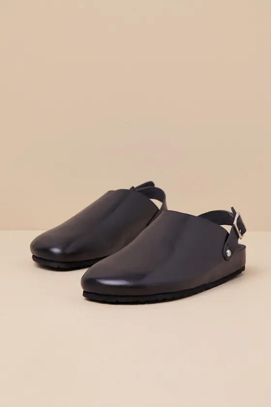 Buckle Up Black Leather Slingback Slip-On Clogs sold by Lulus product image thumbnail 2