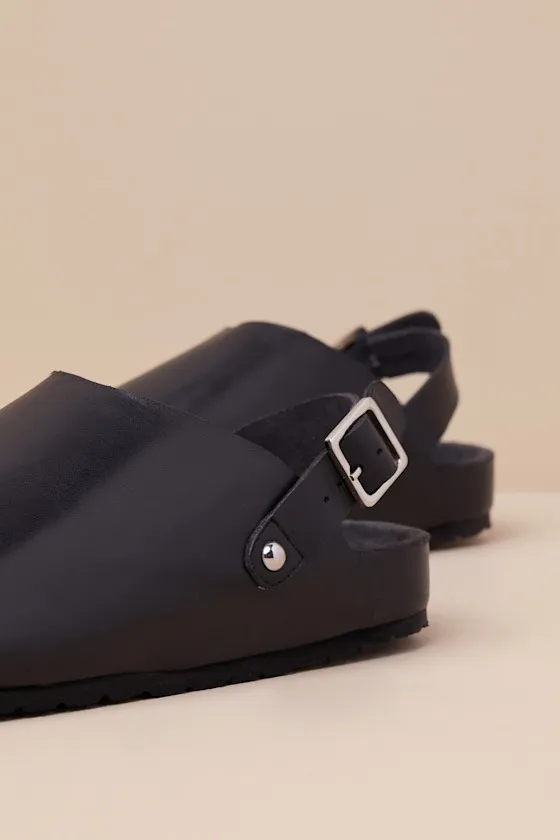Buckle Up Black Leather Slingback Slip-On Clogs sold by Lulus product image thumbnail 4