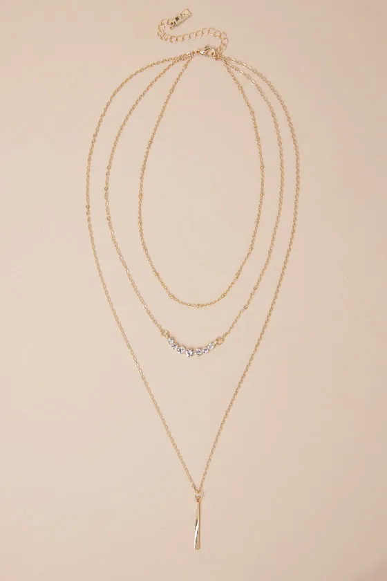 Enchanting Sparkle Gold Rhinestone Lariat Layered Necklace sold by Lulus product image thumbnail 2