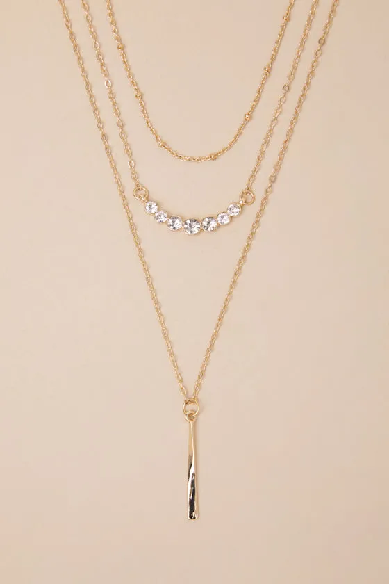 Enchanting Sparkle Gold Rhinestone Lariat Layered Necklace sold by Lulus product image thumbnail 4