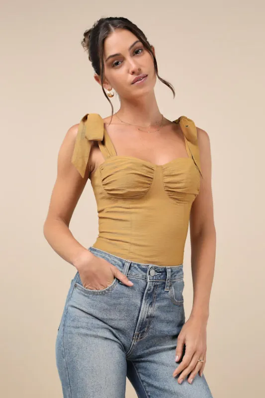 Gracefully Sweet Mustard Yellow Bustier Tie-Strap Tank Top sold by Lulus