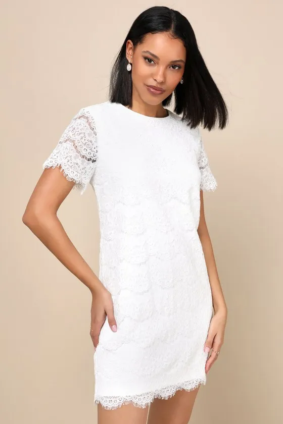 Take Me to Brunch Ivory Lace Shift Dress sold by Lulus