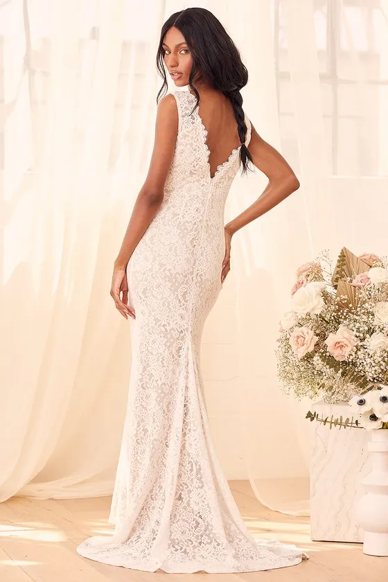 Spectacular Romance White Lace Sleeveless Mermaid Maxi Dress sold by Lulus