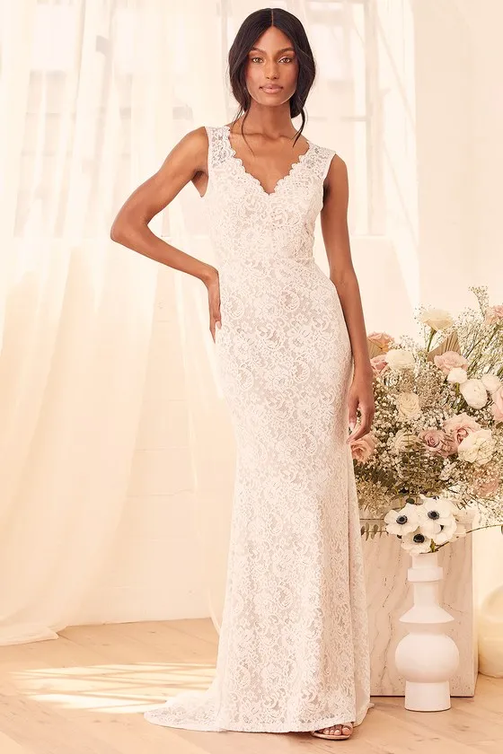 Spectacular Romance White Lace Sleeveless Mermaid Maxi Dress sold by Lulus product image thumbnail 3
