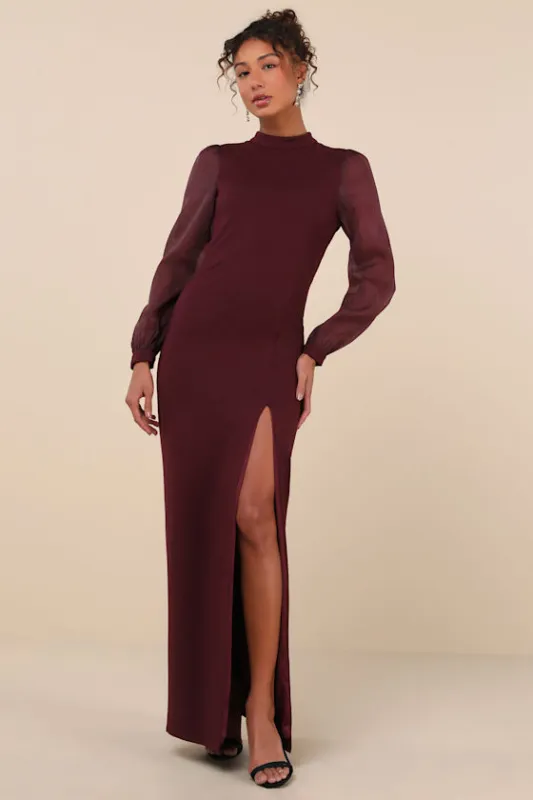 Seeking Sophistication Plum Backless Balloon Sleeve Maxi Dress sold by Lulus