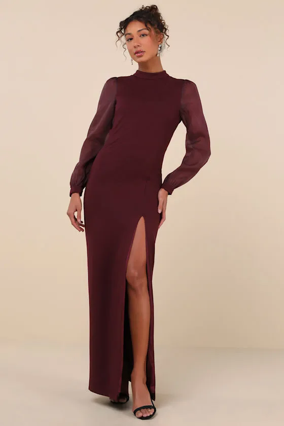 Seeking Sophistication Plum Backless Balloon Sleeve Maxi Dress sold by Lulus