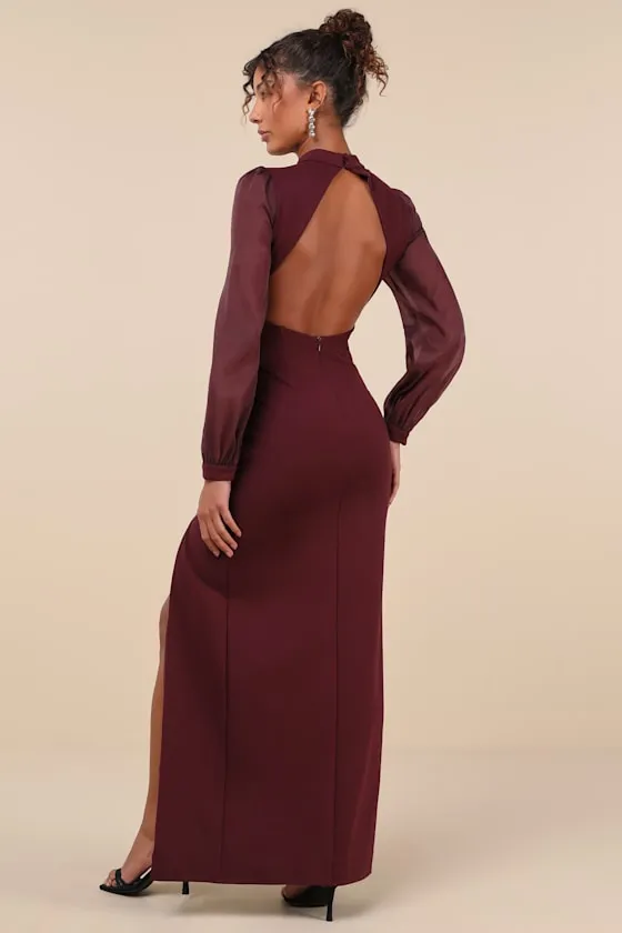 Seeking Sophistication Plum Backless Balloon Sleeve Maxi Dress sold by Lulus product image thumbnail 2