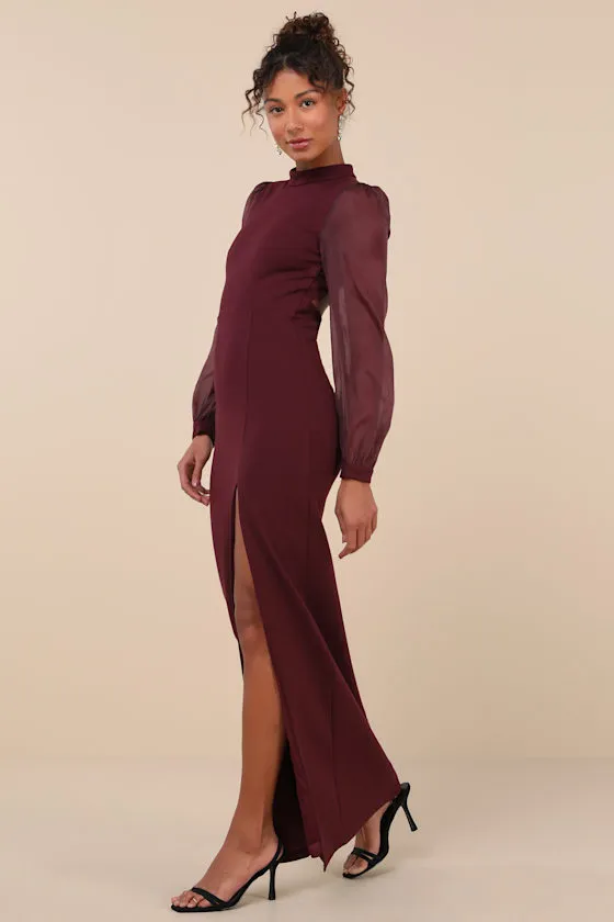 Seeking Sophistication Plum Backless Balloon Sleeve Maxi Dress sold by Lulus product image thumbnail 3