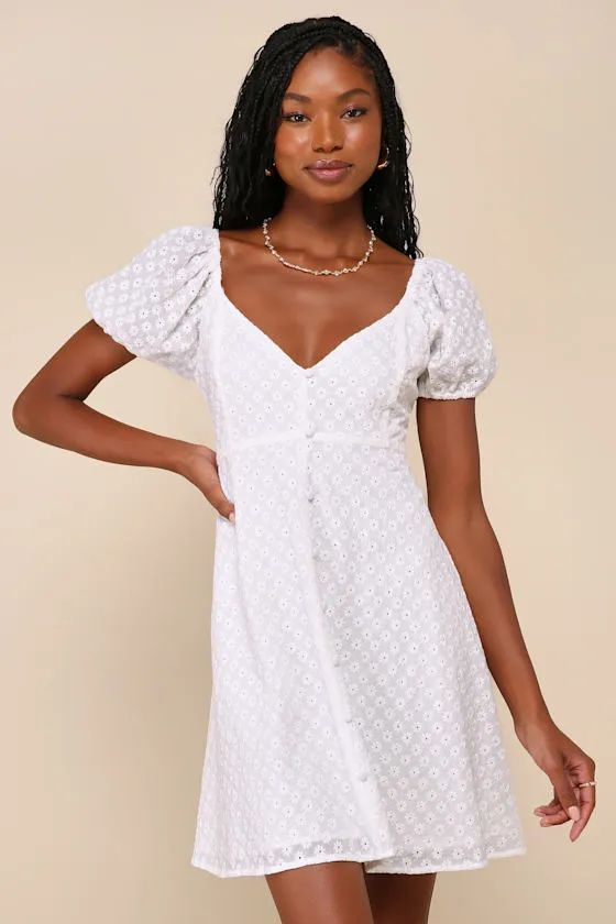 Everlasting Grace White Eyelet Puff Sleeve Mini Dress sold by Lulus product image thumbnail 3
