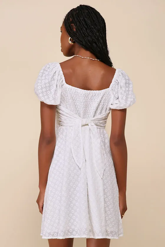 Everlasting Grace White Eyelet Puff Sleeve Mini Dress sold by Lulus product image thumbnail 4