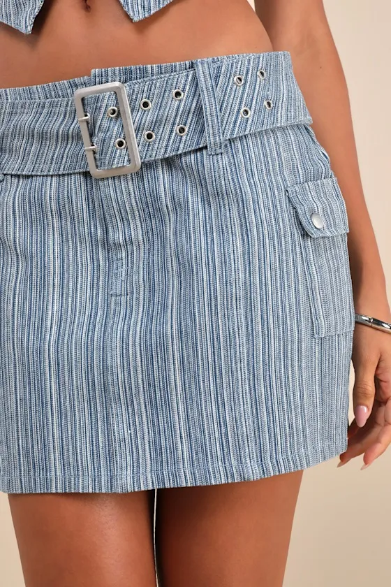 Sunny Theme Blue Striped Belted Cargo Mini Skirt sold by Lulus product image thumbnail 2