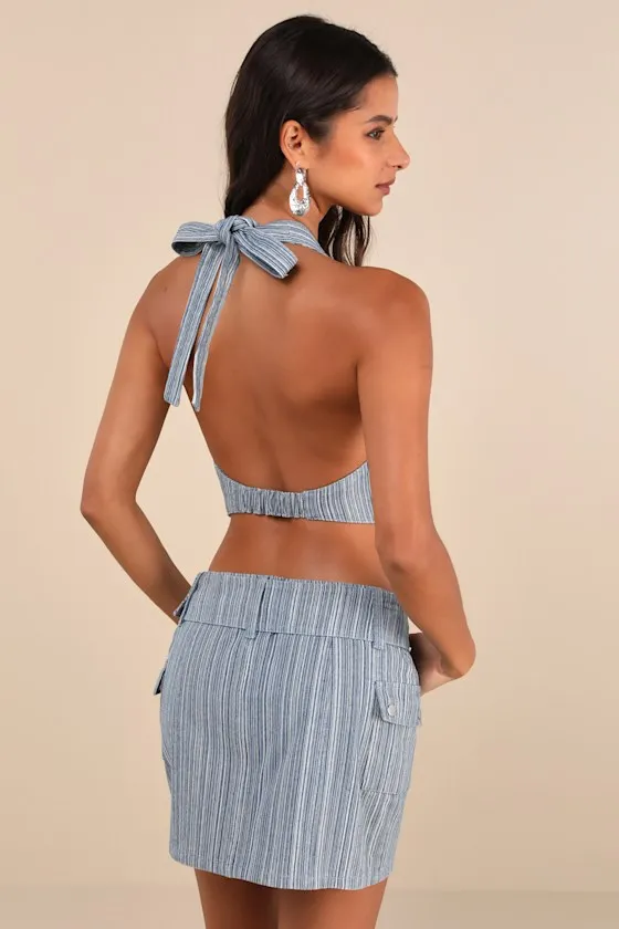 Sunny Theme Blue Striped Belted Cargo Mini Skirt sold by Lulus product image thumbnail 3