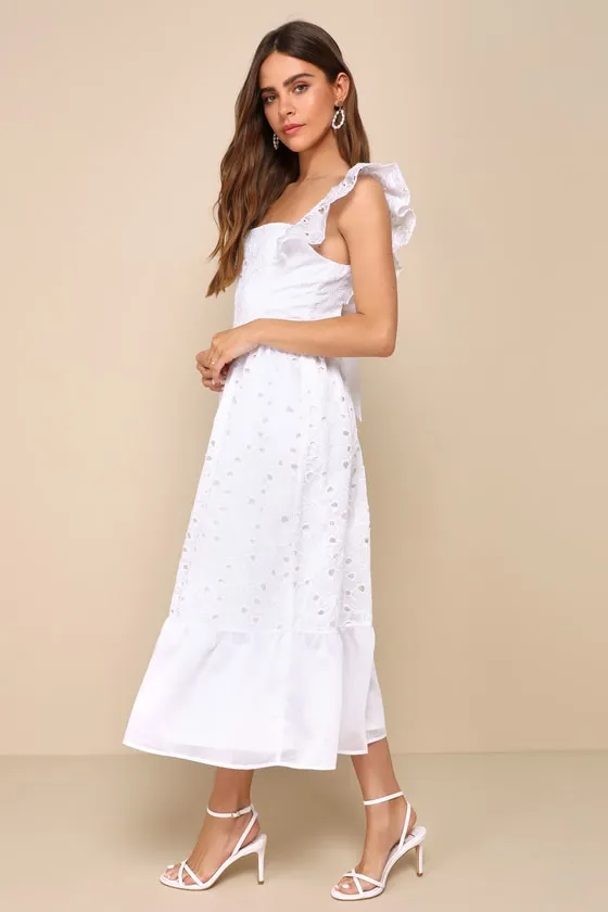 Gorgeous Memory White Eyelet Backless Ruffled Midi Dress sold by Lulus product image thumbnail 3