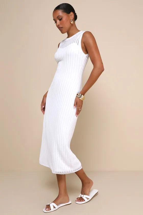 Effortlessly Sultry White Ribbed Knit Bodycon Midi Dress sold by Lulus product image thumbnail 3