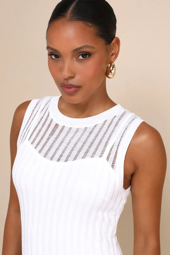 Effortlessly Sultry White Ribbed Knit Bodycon Midi Dress sold by Lulus product image thumbnail 4