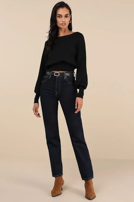 Perfect Coziness Black Long Sleeve Cropped Sweater Top sold by Lulus product image thumbnail 3