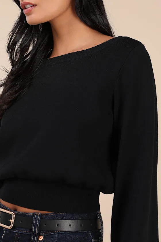 Perfect Coziness Black Long Sleeve Cropped Sweater Top sold by Lulus product image thumbnail 4