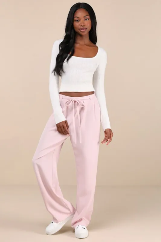 Simply Poised Light Pink Twill Wide-Leg Pants sold by Lulus