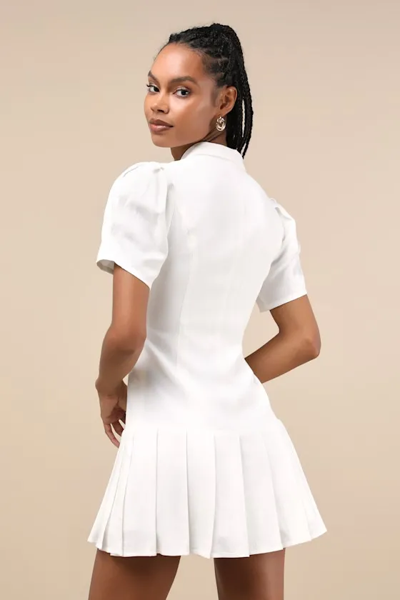 Endearing Attitude Ivory Collared Pleated Drop Waist Mini Dress sold by Lulus product image thumbnail 2