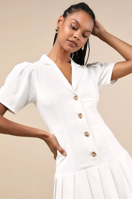 Endearing Attitude Ivory Collared Pleated Drop Waist Mini Dress sold by Lulus product image thumbnail 4